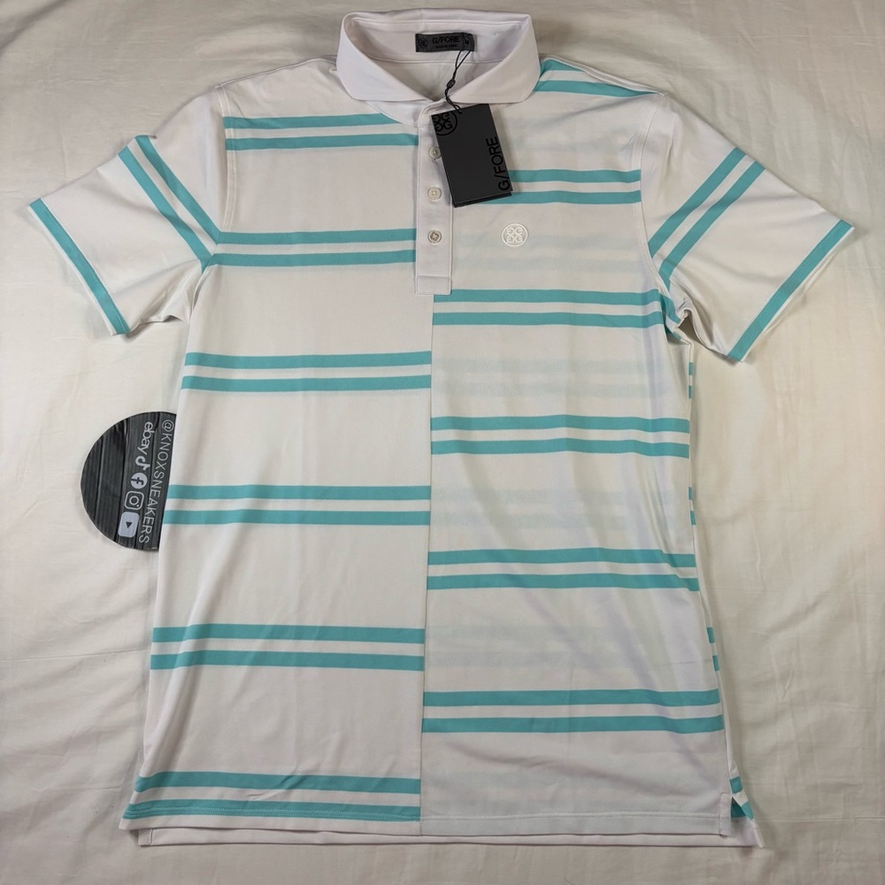 G/FORE Offset Stripe Modern Spread Collar Tech Pique Polo SRDNA Blue Size M